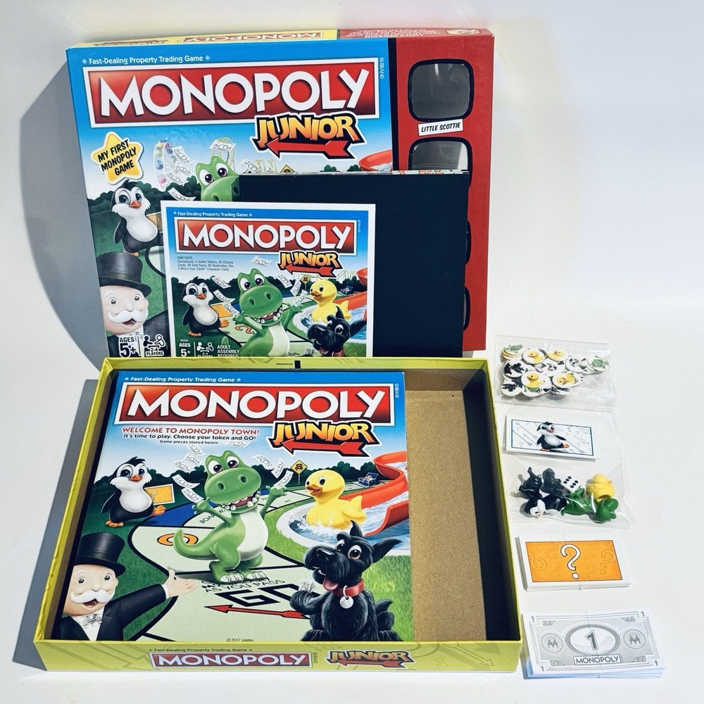 Monopoly Junior Board Game 2017 Hasbro Complete Dino Dog Duck Penguin